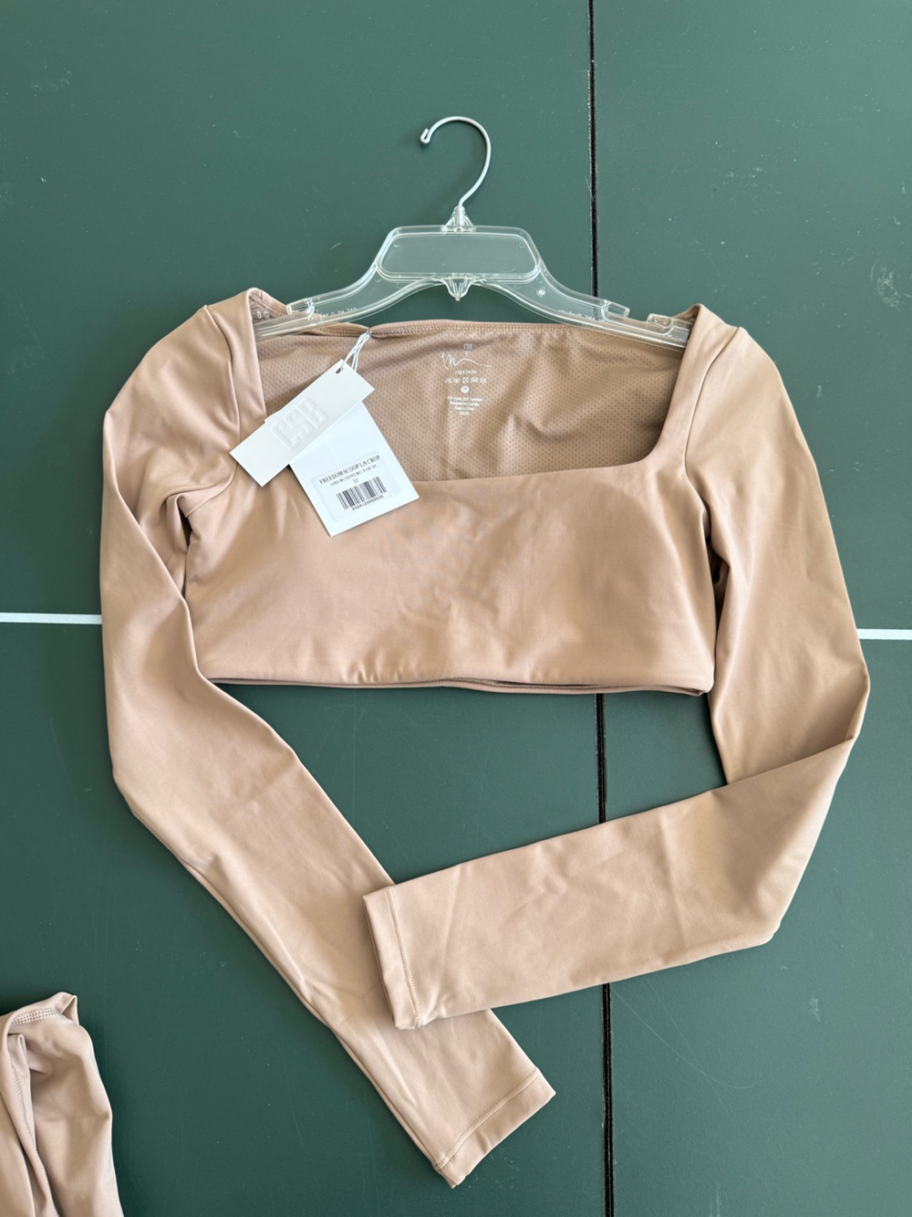 Cropped Long Sleeve Leather-Look Jacket in Nude